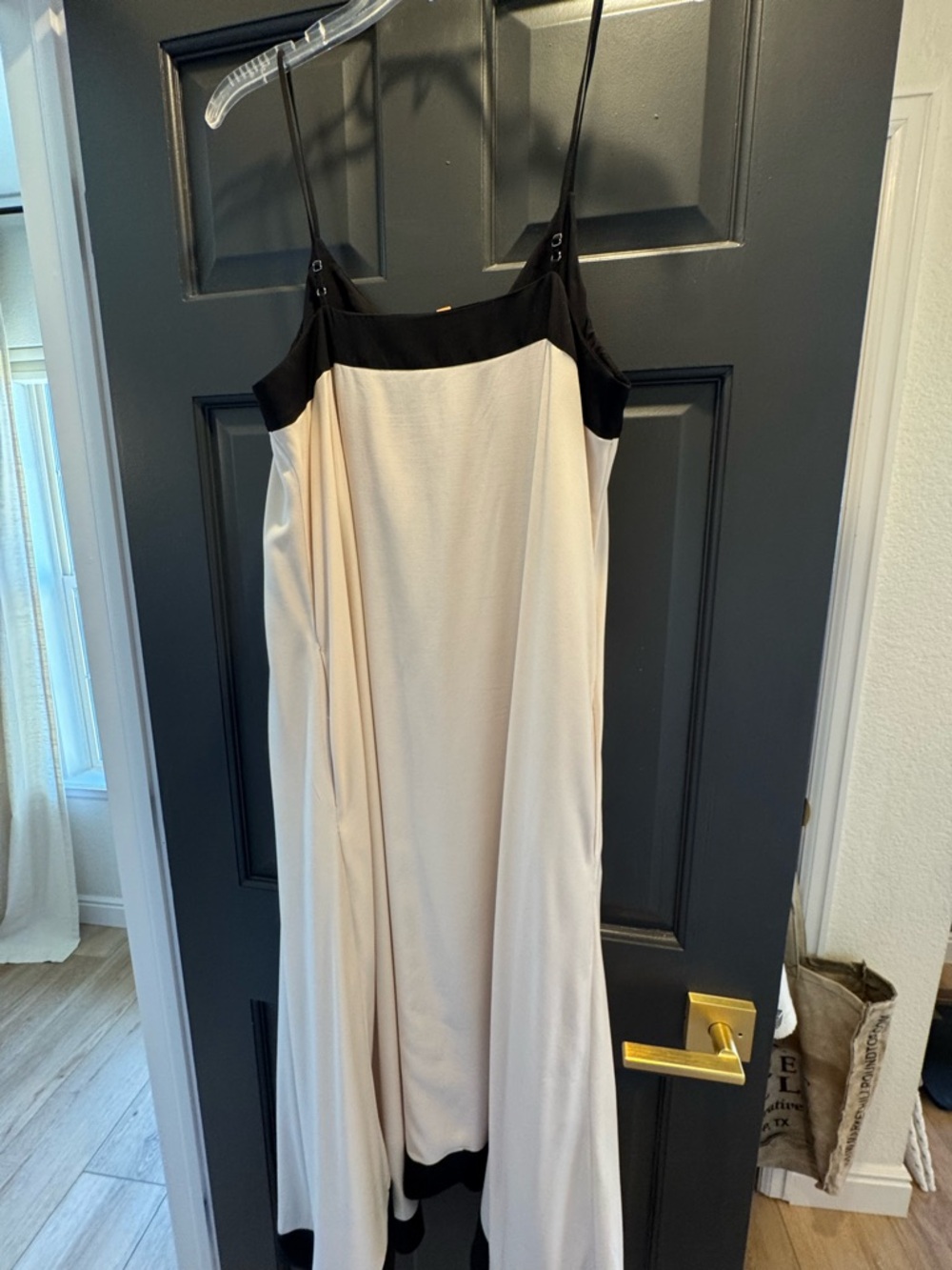 Evereve Cream and Black Contrast Asymmetrical Slip Dress - Picture 8 of 9